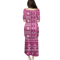Fiji Masi All Pink Family Matching Puletasi and Hawaiian Shirt Tapa Pattern - Polynesian Pride