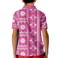 Fiji Masi All Pink Kid Polo Shirt Tapa Pattern - Polynesian Pride