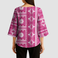 Fiji Masi All Pink Kimono Sleeve Blouse Tapa Pattern - Polynesian Pride