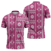 Fiji Masi All Pink Zipper Polo Shirt Tapa Pattern - Polynesian Pride