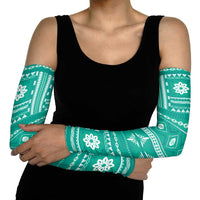 Fiji Masi All Teal Arm Sleeves Tapa Pattern - Polynesian Pride