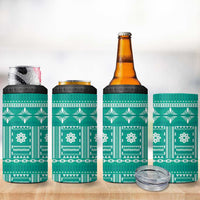 Fiji Masi All Teal 4 in 1 Can Cooler Tumbler Tapa Pattern - Polynesian Pride