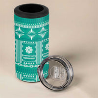 Fiji Masi All Teal 4 in 1 Can Cooler Tumbler Tapa Pattern - Polynesian Pride
