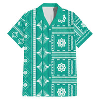 Fiji Masi All Teal Family Matching Mermaid Dress and Hawaiian Shirt Tapa Pattern - Polynesian Pride