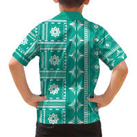 Fiji Masi All Teal Family Matching Short Sleeve Bodycon Dress and Hawaiian Shirt Tapa Pattern - Polynesian Pride