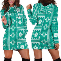 Fiji Masi All Teal Hoodie Dress Tapa Pattern - Polynesian Pride