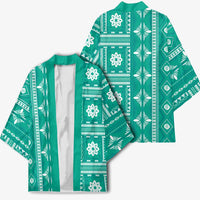 Fiji Masi All Teal Kimono Tapa Pattern - Polynesian Pride