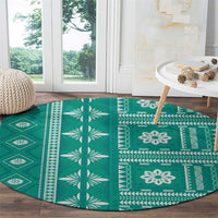 Fiji Masi All Teal Round Carpet Tapa Pattern - Polynesian Pride