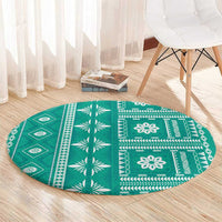 Fiji Masi All Teal Round Carpet Tapa Pattern - Polynesian Pride