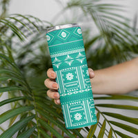 Fiji Masi All Teal Skinny Tumbler Tapa Pattern - Polynesian Pride