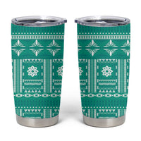 Fiji Masi All Teal Tumbler Cup Tapa Pattern - Polynesian Pride