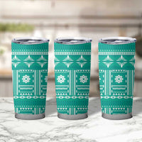 Fiji Masi All Teal Tumbler Cup Tapa Pattern - Polynesian Pride