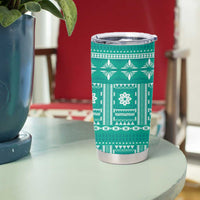Fiji Masi All Teal Tumbler Cup Tapa Pattern - Polynesian Pride