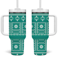 Fiji Masi All Teal Tumbler With Handle Tapa Pattern - Polynesian Pride