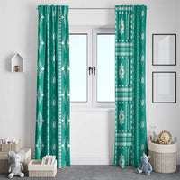 Fiji Masi All Teal Window Curtain Tapa Pattern - Polynesian Pride
