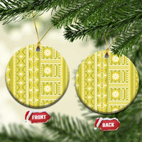 Fiji Masi All Yellow Ceramic Ornament Tapa Pattern - Polynesian Pride