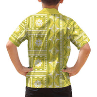 Fiji Masi All Yellow Family Matching Off Shoulder Maxi Dress and Hawaiian Shirt Tapa Pattern - Polynesian Pride