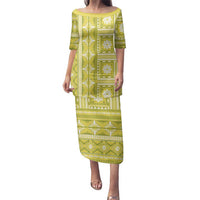 Fiji Masi All Yellow Family Matching Puletasi and Hawaiian Shirt Tapa Pattern - Polynesian Pride