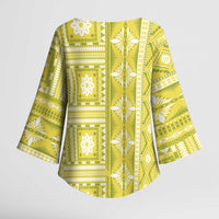 Fiji Masi All Yellow Kimono Sleeve Blouse Tapa Pattern - Polynesian Pride