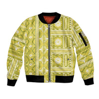 Fiji Masi All Yellow Sleeve Zip Bomber Jacket Tapa Pattern - Polynesian Pride