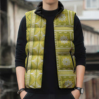 Fiji Masi All Yellow Sleeveless Puffer Jacket Tapa Pattern - Polynesian Pride