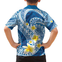 Plumeria Polynesian Blue Glitter Pattern Family Matching Puletasi and Hawaiian Shirt