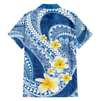 Plumeria Polynesian Blue Glitter Pattern Family Matching Puletasi and Hawaiian Shirt