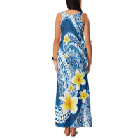 Plumeria Polynesian Blue Glitter Pattern Family Matching Tank Maxi Dress and Hawaiian Shirt