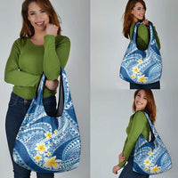 Plumeria Polynesian Blue Glitter Pattern Grocery Bag