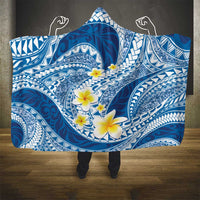 Plumeria Polynesian Blue Glitter Pattern Hooded Blanket