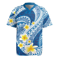 Plumeria Polynesian Blue Glitter Pattern Rugby Jersey