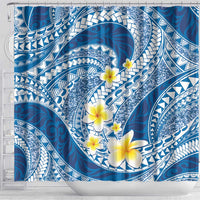 Plumeria Polynesian Blue Glitter Pattern Shower Curtain