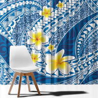 Plumeria Polynesian Blue Glitter Pattern Window Curtain