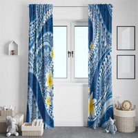 Plumeria Polynesian Blue Glitter Pattern Window Curtain