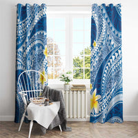 Plumeria Polynesian Blue Glitter Pattern Window Curtain