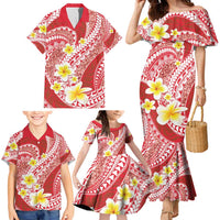 Plumeria Polynesian Coral Glitter Pattern Family Matching Mermaid Dress and Hawaiian Shirt