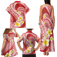 Plumeria Polynesian Coral Glitter Pattern Family Matching Tank Maxi Dress and Hawaiian Shirt