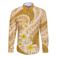 Plumeria Polynesian Gold Glitter Pattern Family Matching Mermaid Dress and Hawaiian Shirt