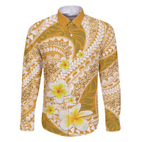 Plumeria Polynesian Gold Glitter Pattern Family Matching Puletasi and Hawaiian Shirt