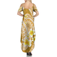 Plumeria Polynesian Gold Glitter Pattern Family Matching Summer Maxi Dress and Hawaiian Shirt