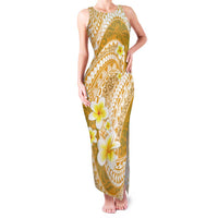Plumeria Polynesian Gold Glitter Pattern Family Matching Tank Maxi Dress and Hawaiian Shirt