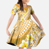 Plumeria Polynesian Gold Glitter Pattern Kid Short Sleeve Dress