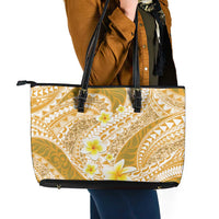 Plumeria Polynesian Gold Glitter Pattern Leather Tote Bag