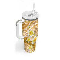 Plumeria Polynesian Gold Glitter Pattern Tumbler With Handle