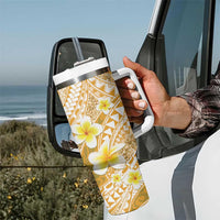 Plumeria Polynesian Gold Glitter Pattern Tumbler With Handle