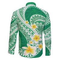 Plumeria Polynesian Green Glitter Pattern Family Matching Tank Maxi Dress and Hawaiian Shirt