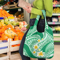 Plumeria Polynesian Green Glitter Pattern Grocery Bag