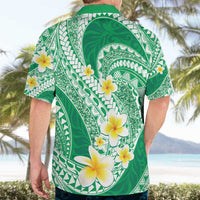Plumeria Polynesian Green Glitter Pattern Hawaiian Shirt