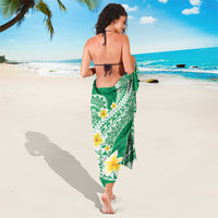 Plumeria Polynesian Green Glitter Pattern Sarong