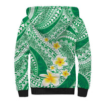 Plumeria Polynesian Green Glitter Pattern Sherpa Hoodie